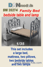 DAN35274 Material for dioramas: Family bed, bedside table and lamp