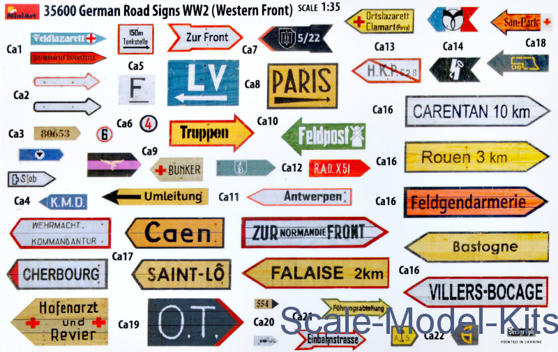 MiniArt 35600 German Road Signs WW2 France 1944 1/35 Scale Buildings and Accessories Series Plastic Signs Model Kit 