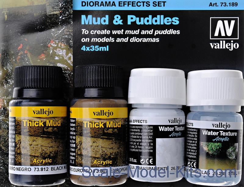 Acrylicos Vallejo VJP73189 Diorama Effect Mud & Puddles Acrylic Paint &  Brush - Pack of 4 